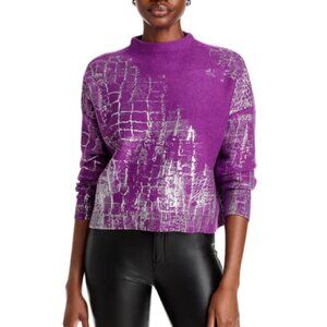 Adrienne Landau Crocodile Foil Print Funnel Neck Sweater Size M